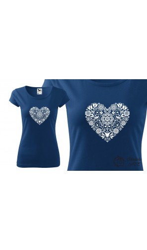 Dámské triko modré - potisk srdce