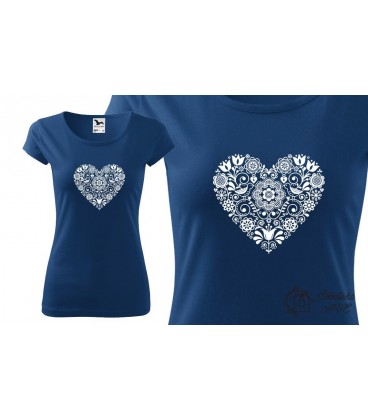 Dámské triko modré - potisk srdce
